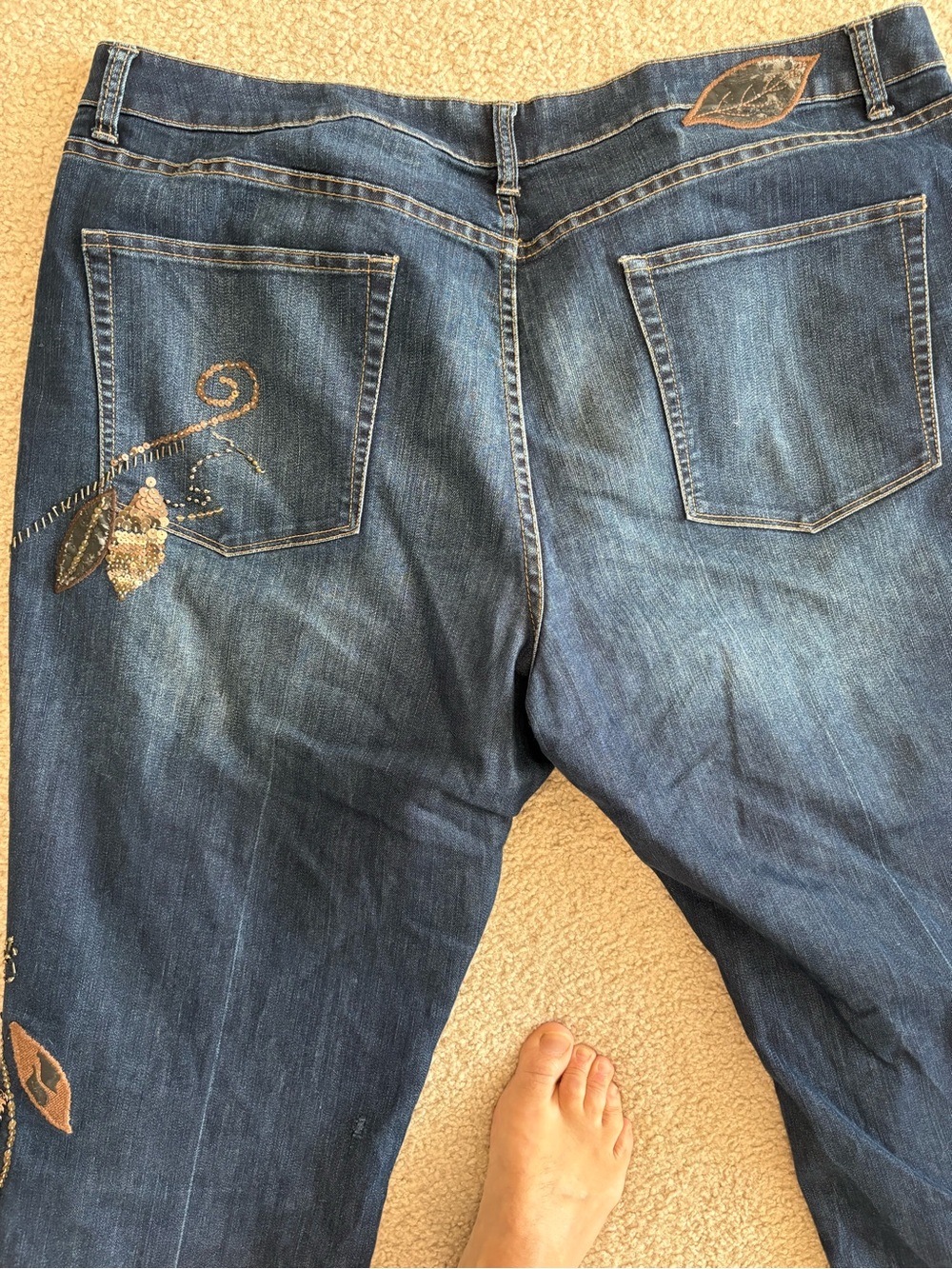Coldwater Creek Blue Embroidered Flare Jeans with Butterfly Accents - Picture 3 of 8